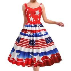 4 de julio Vestido sin mangas de la bandera americana Vestido patriótico Vestido de verano Mini para mujeres Niña Independiente