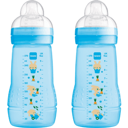 MAM Pack de 2 Biberones Easy Active Baby Bottle 270 ml, 2+ Meses, Tetina Silicona Nº2 de Flujo Medio, Esterilizable, Azul