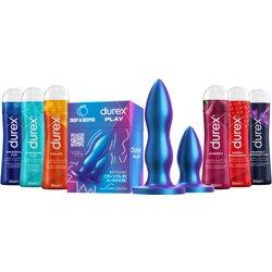 Durex Pack - Set de Plugs Anales DEEP & DEEPER, 2 tamaños distintos + Geles lubricantes Original h2o, Calor, Frescor, Fresa, Cherry y Perfect connection