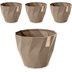 Set de 4 Macetas Redondas Decorativas 17 cm con Textura. Taupe ARECA