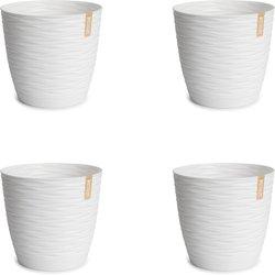 Set de 4 Macetas Decorativas Redondas 11 cm con Platos Integrados. Blanco ARECA