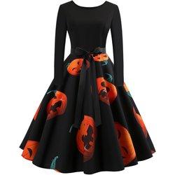 Vestidos de Halloween para mujer, vestido de cóctel de manga larga, disfraz de fiesta estampado