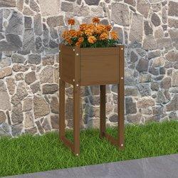 Jardinera de madera maciza de pino marrón ámbar 40x40x81 cm