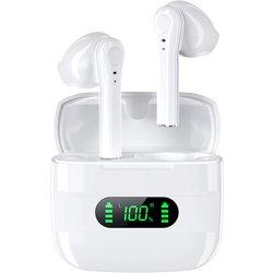 Auriculares Inalámbricos, Negro, Blanco, Auriculares Bluetooth 5.1 Auriculares livianos Micrófono Incorporado, Auriculares con Sonido Premium inmersivo Pantalla LED (V12-Versión de actualización)