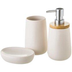 Conjunto de Baño HOME KOOL HOME 3 Piezas (Blanco - Cerámica y Bambú)