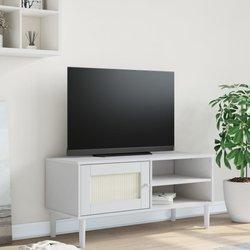 Mueble de TV SENJA Aspecto Ratán blanco 106x40x49 Pino macizo