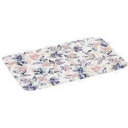 Alfombra Baño Avalon Microfibra Blanca Flores Turquesa y Coral (45x70cm)