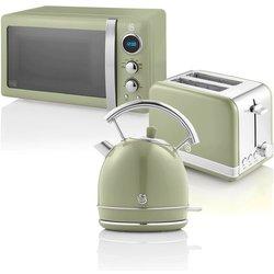 Swan Retro STRP2070GNEU Set Desayuno Hervidor Agua + Tostadora + Microondas 800W Verde