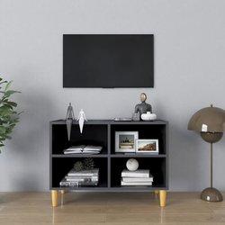 Mueble TV con patas de madera maciza gris pulido 69,5x30x50 cm