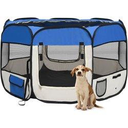 Caja para perros plegable con bolsa de transporte azul 110x110x58 cm