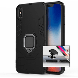 Kit Funda y Soporte Magnetico Auto iPhone XS Max Military Defender Negro