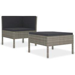 2 PCs sofás de jardín conjunto con cojines de polyrattan gris