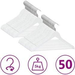 vidaXL Juego de perchas ropa 50 uds antideslizantes madera dura blanco