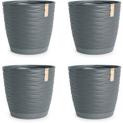 Set de 4 Macetas Decorativas Redondas 15 cm con Platos Integrados. Gris ARECA