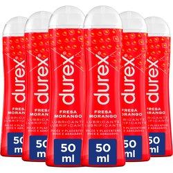 Durex - Lote Set 6x Lubricantes Sabor Fresa 50ml, Dulce y Placentero, Sexo Seguro