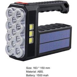 Linterna Multifuncional con Panel Solar y Puerto de Carga USB, Foco Multifuncional, Adecuado para el Hogar, Al aire Libre, Acampar, Senderismo Viajes, 11 LED Frontal, COB Lateral y Panel Solar, Con Plástico ABs ,Durabilidad, Ligero y Resistente