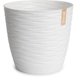 ARECA Wind - Maceta Decorativa Redonda 13 cm con Plato Integrado Blanco Roto