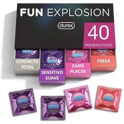 Durex Preservativos Mixtos Fun Explosion Sabor Fresa, Dame Placer, Sensitivo Suave y Contacto Total 40 uds