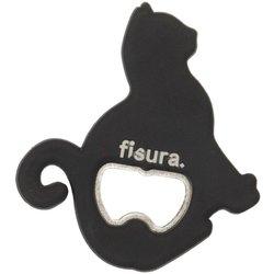 FISURA Abrebotellas original con forma de gato Abridor de botellas de cerveza negro Regalo de cerveza Fabricado en ABS y metal 7x7 cm