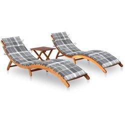 Camas solares 2 PC con mesa de madera de acacia y cojines