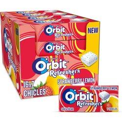 Orbit Refreshers, Chicles Sin Azúcar, Sabor Fresa Limón, en Formato Gragea, Paquete de Bolsillo, 16 Paquetes x7 Unidades