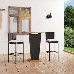 3 Pcs Garden Bar Set con almohadas de Polyrattan negro