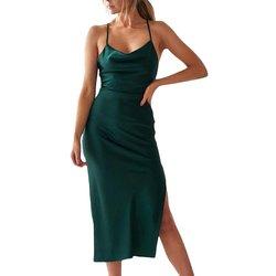 Vestido de satén sin mangas con tirantes finos para mujer, vestido de cóctel, playa, noche, fiesta