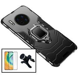 Kit Funda, Soporte y Protector de Cristal Templado Huawei Mate 30 5G Military Defender Negro