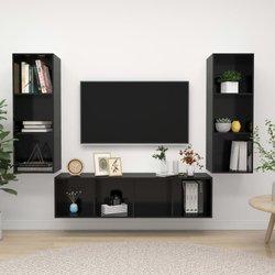 Gabinete de TV Set 3 PC Negro Pulido en Aglomerado