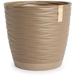 ARECA Wind - Maceta Decorativa Redonda 15 cm con Plato Integrado Taupe