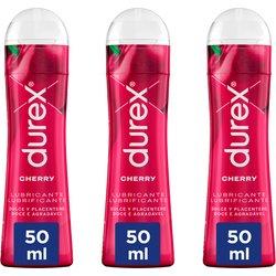 Durex - Lote Set 3x Lubricantes Sabor Cherry 50ml, Dulce y Placentero, Sexo Seguro