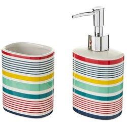 Set Dosificador Baño Avalon Cerámica Blanca Listas  Multicolor (8x6x16cm)