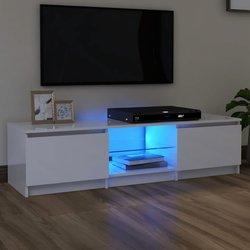 Soporte para TV móvil con luces LED blanco pulido 140x40x35,5 cm