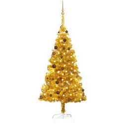 Árbol de Navidad preiluminado con bolas doradas PET 180 cm