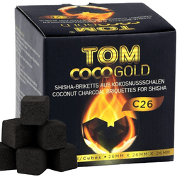 Carbón Natural Tom Coco Gold 26mm 1Kg - Briquetas de Cáscara de Coco con Alto Poder calorífico y Larga Duración.