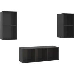 Gabinete de TV Set 3 PC Negro Pulido en Aglomerado