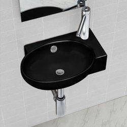 Lavabo Redondo De Cerámica Con Orificio De Grifo/desagüe Negro Vidaxl