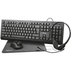 Trust Primo Home Office Set Pack Teclado + Ratón + Auriculares + Alfombrilla Negros