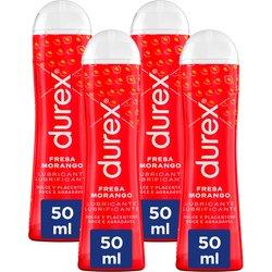 Durex - Lote Set 4x Lubricantes Sabor Fresa 50ml, Dulce y Placentero, Sexo Seguro