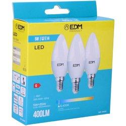 Kit 3 bombillas vela led e14 5w 400lm 6400k luz fria ø3,6x10cm edm