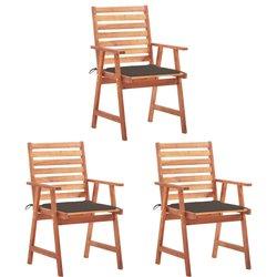 Sillas de comedor al aire libre con almohadas 3 Pcs Acacia sólido