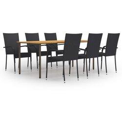 Juego de muebles de comedor de jardín 7 Pcs en Polyrattan Black