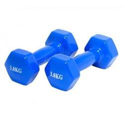 Coshano 2x Mancuernas Pesas de 3kg Suave Ejercicio Musculación Gimnasio Acero Cubierta Vinilo Azul