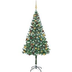 Árbol de Navidad preiluminado con bolas y conos de pino 180 cm