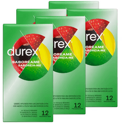 Durex - Preservativos Saboreame para Mayor Sensación, sabor fresa. naranja. platano, manzana, Pack 60 condones para un sexo seguro