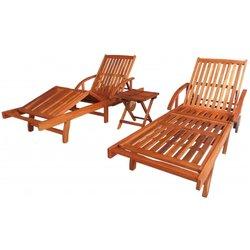 Camas solares 2 PC con mesa maciza de Acacia