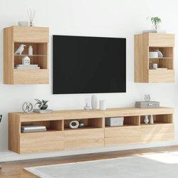 Mueble de TV de pared con luces LED 2 piezas Sonoma Oak 40x30x60,5 cm