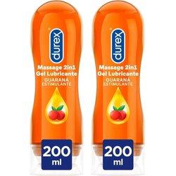 Durex - Lote Set 2x Gel Lubricante Masaje Estimulante 2 en 1, Guaraná, 2x 200 ml, Base Agua, Tacto Suave y Sedoso