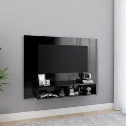 Mueble de TV de pared negro pulido 120x23,5x90 cm de madera multicapa