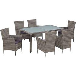 7 Pcs Almuerzo al aire libre con cojines de Polyrattan gris